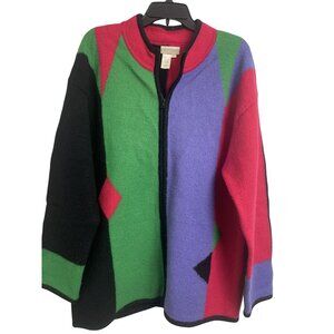 Coldwater Creek Wool Artsy Patchwork Cardigan Jacket Size L
